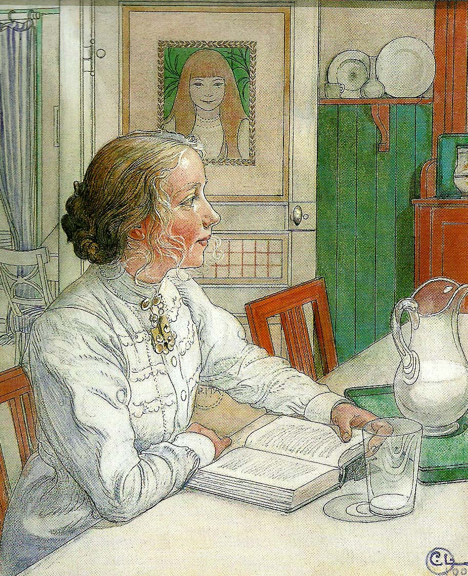 Carl Larsson min aldsta dotter- suzanne med mjolk och bok